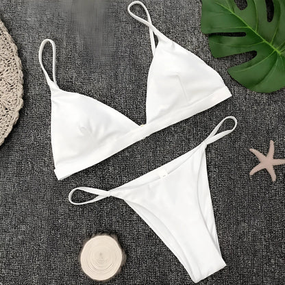 White Two-Piece Swimsuit with Thin Straps