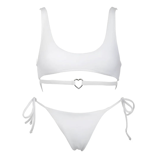 White Two-Piece Swimsuit with Under-Bust Strap