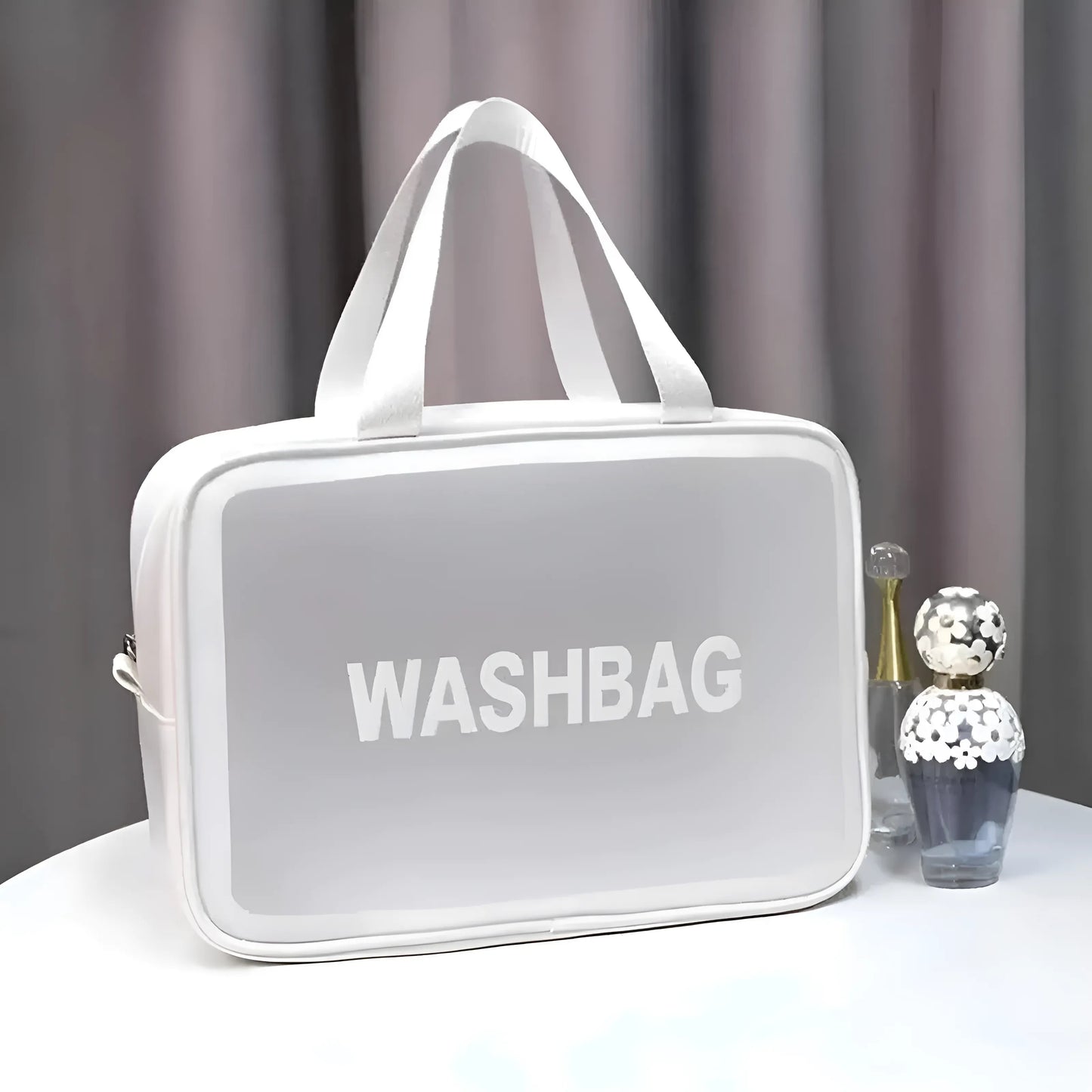 White Waterproof Transparent Cosmetic Bag with Handle