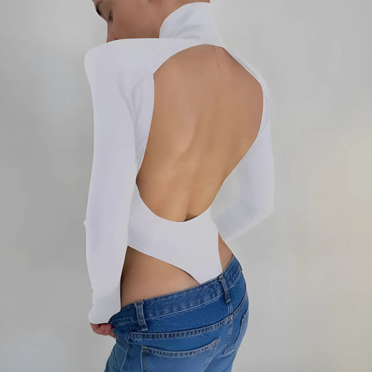 White Women's Bodysuit with Open Back