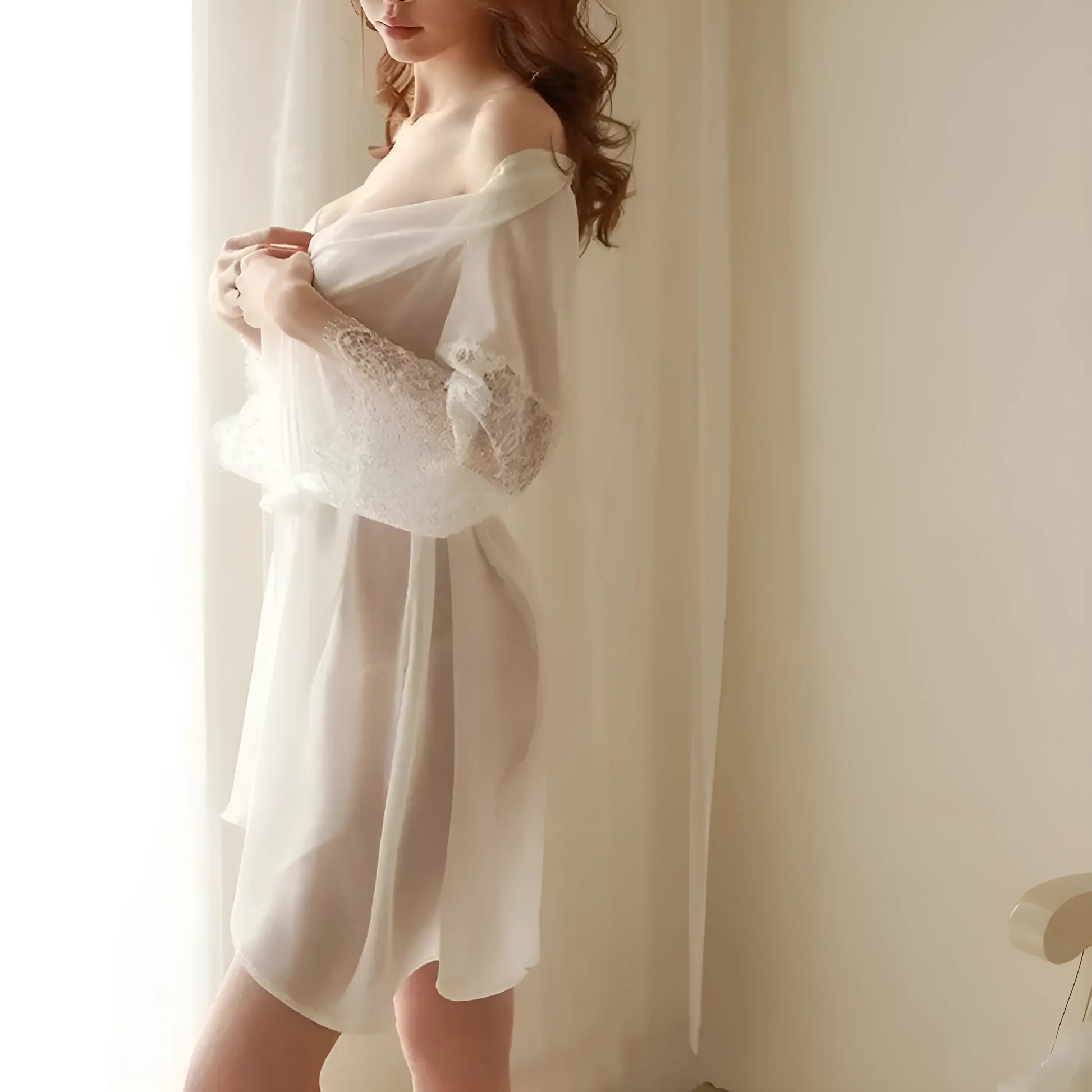 White Women's Lace-Trimmed Robe