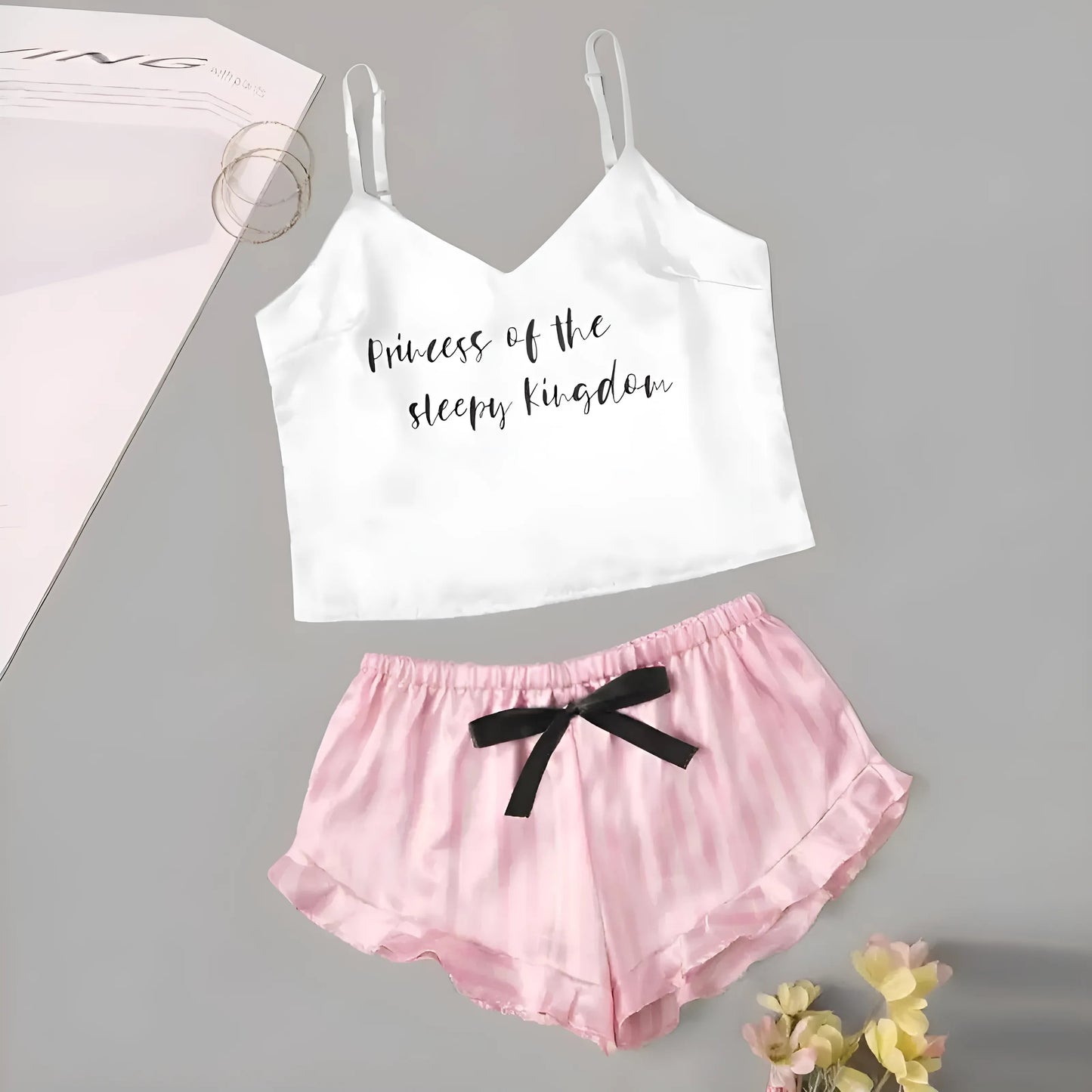 White Women's Pyjama Set with Cropped Top