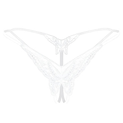 White Women's Thong with Decorative Butterfly