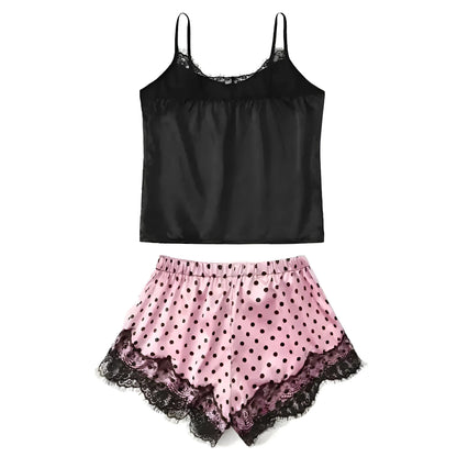  Women's Polka Dot Pyjamas with Crop Top and Shorts