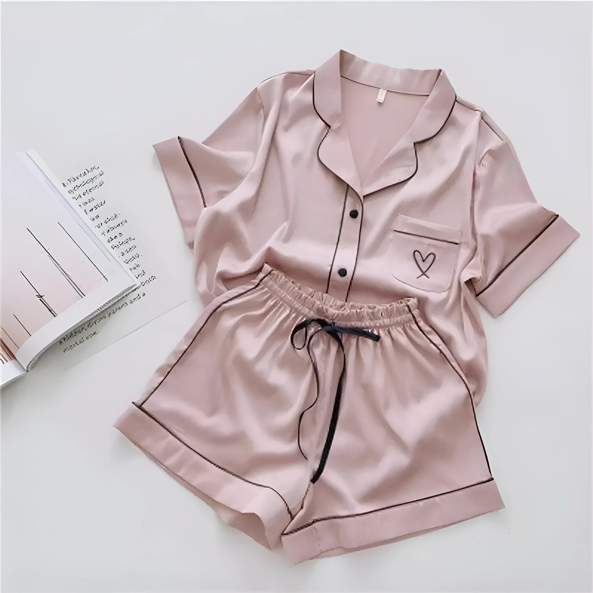  Women's Satin Pyjamas with Shirt and Short Shorts