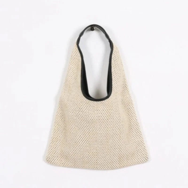 Woven fabric beach bag - beige