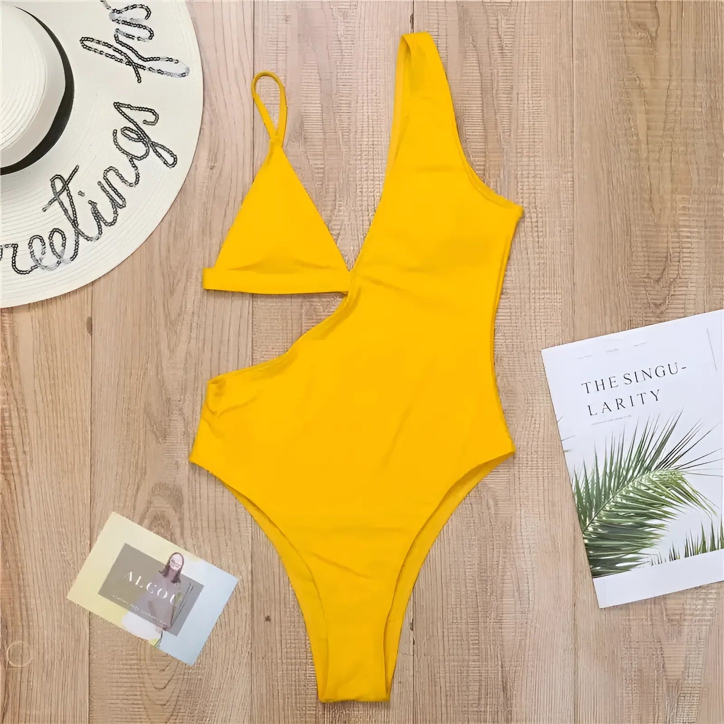 Yellow Asymmetrical One-Piece Swimsuit