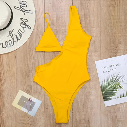 Yellow Asymmetrical One-Piece Swimsuit