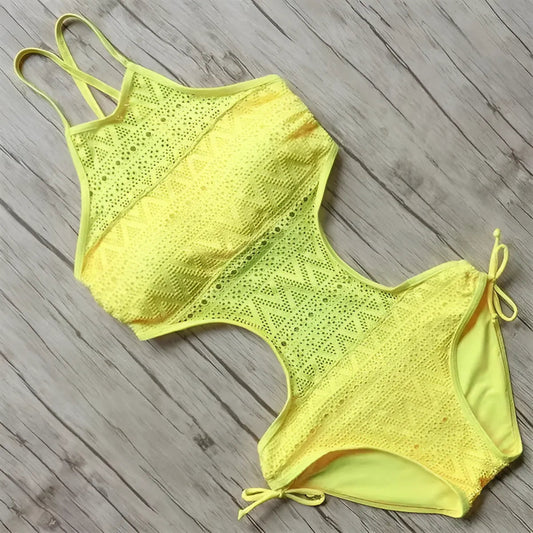 Yellow Backless One-Piece Swimsuit