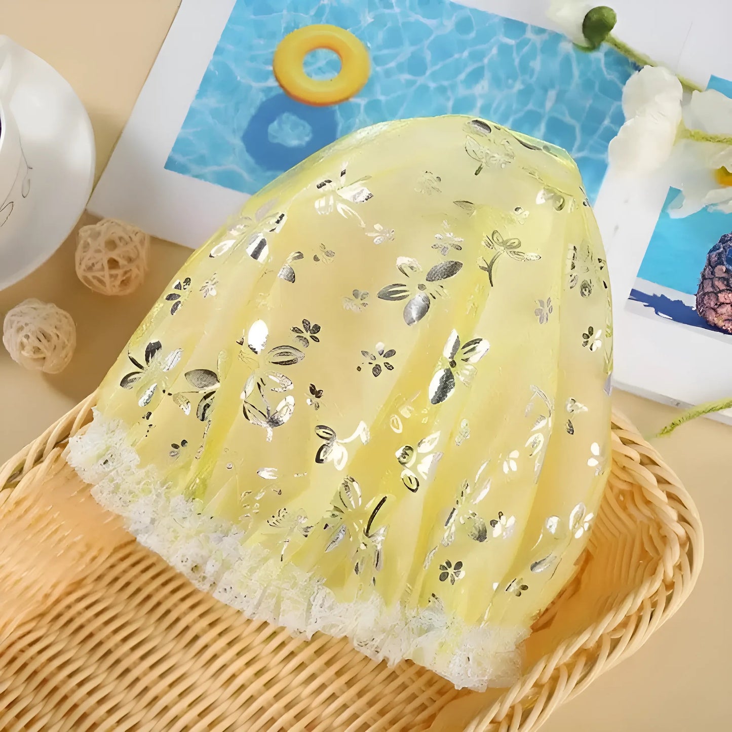 Yellow Floral Bath Cap