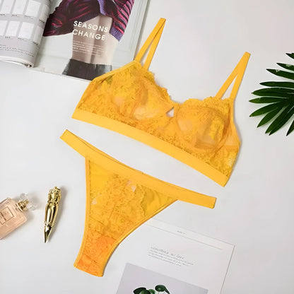 Yellow Lace High-Waisted Lingerie Set