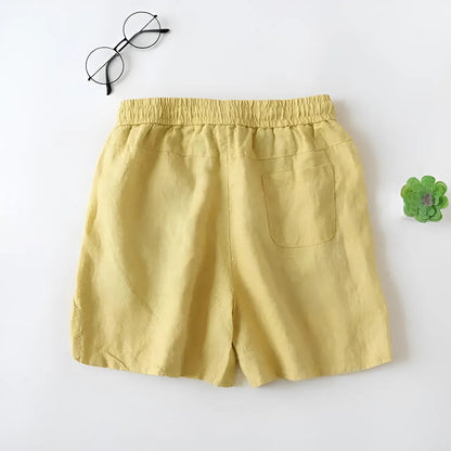 Yellow Loose Sleep Shorts with Tie Waist