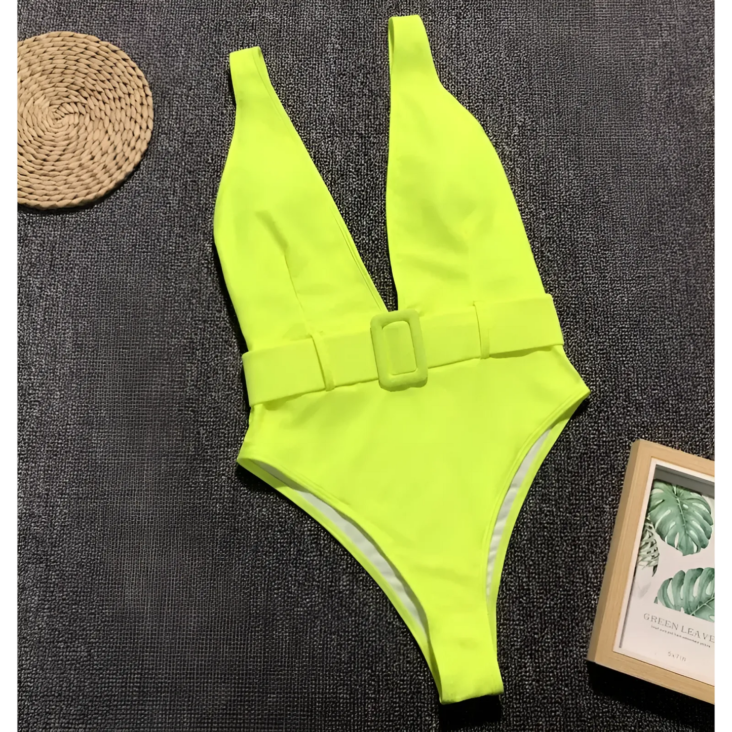 Yellow One-Piece Swimsuit with Waist Belt