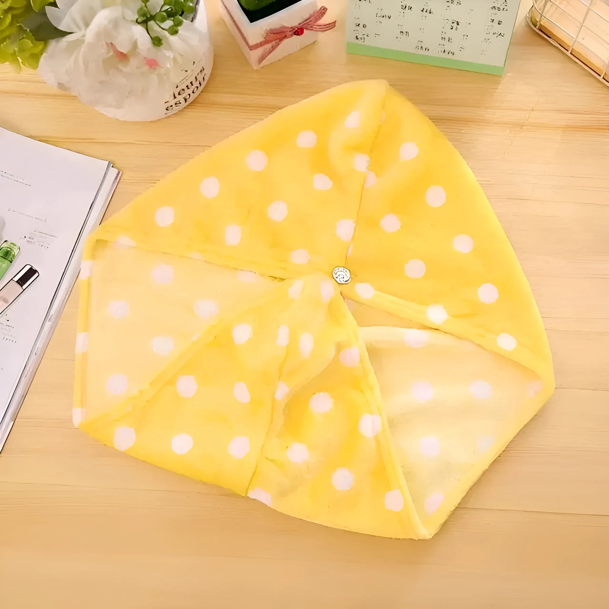 Yellow Polka Dot Hair Towel