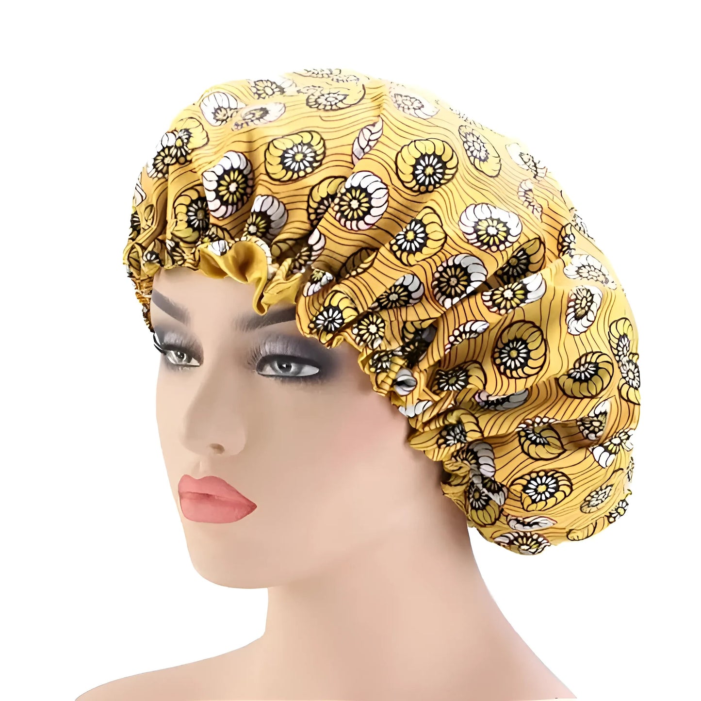 Yellow Satin Sleep Cap with Patterns