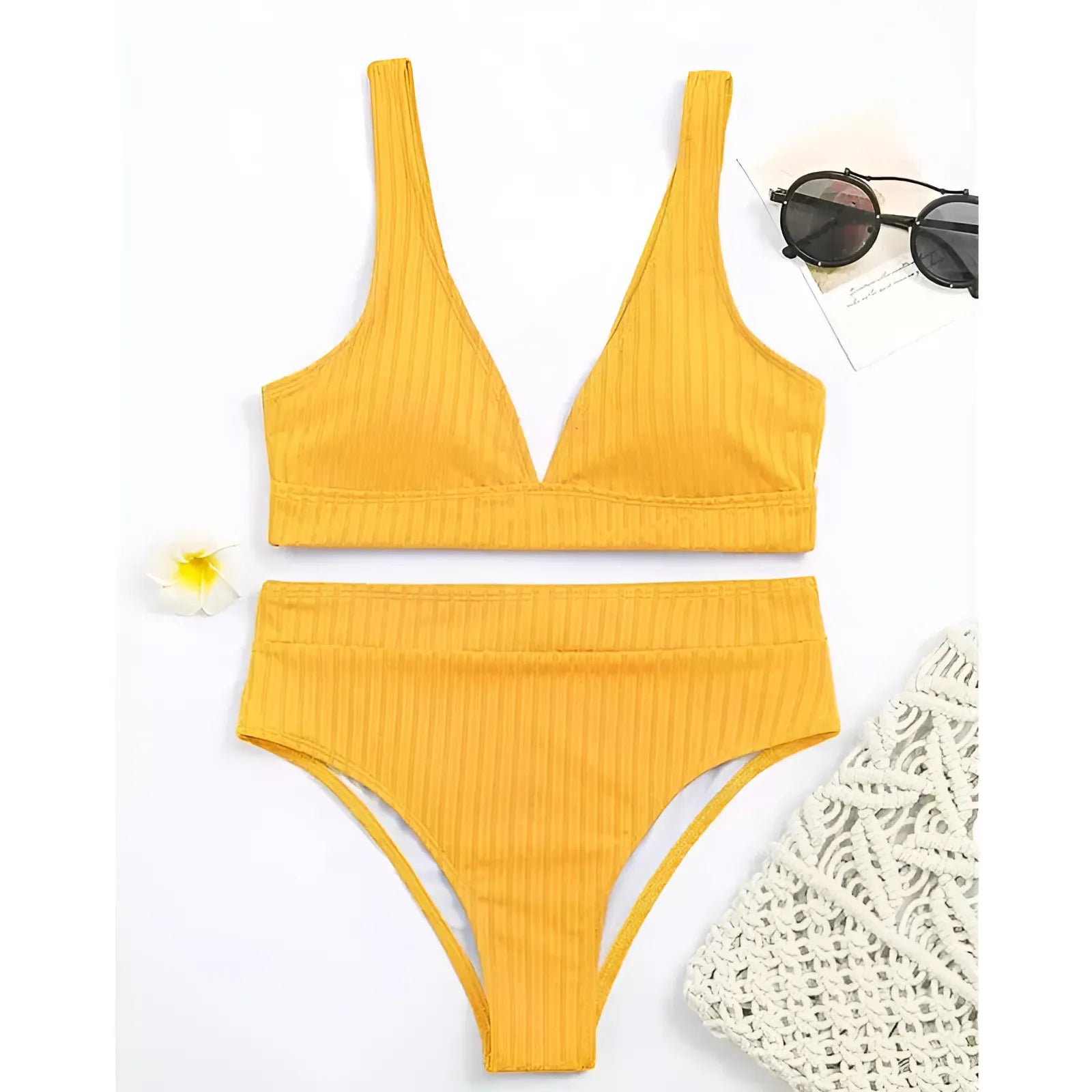 Yellow Striped Two-Piece Swimsuit