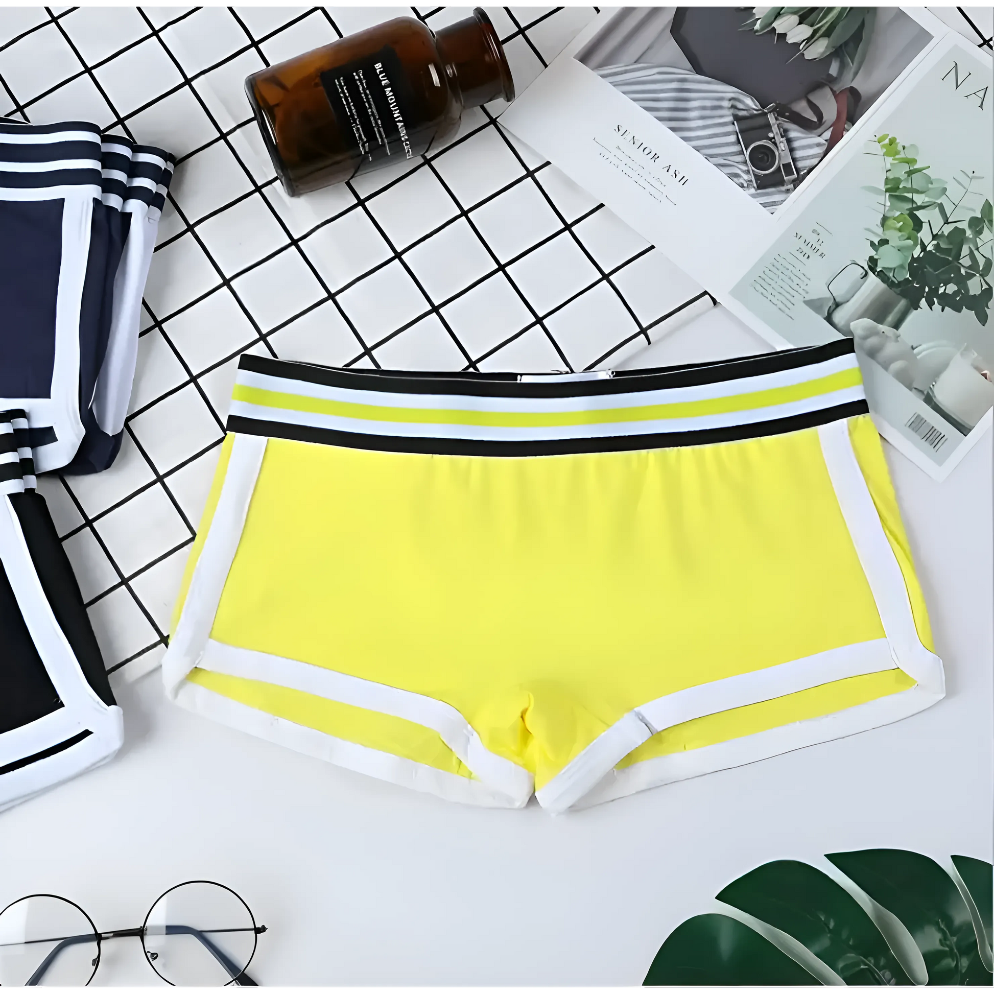 Yellow Women's Boxer Briefs with Colourful Waistband