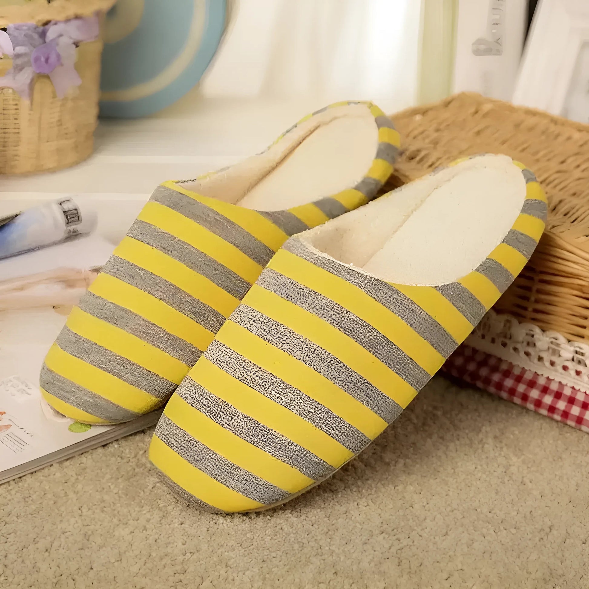 Yellow Women's Striped Slippers