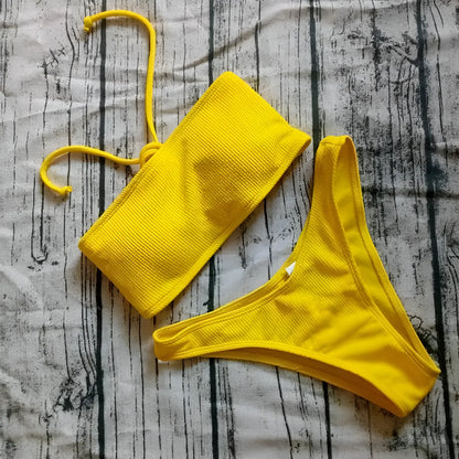 Żółty Dwuczęściowy strój kąpielowy bikini bandeau