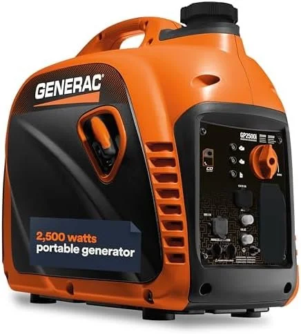 1-196-1-1 Generac 8251 GP2500i 2,500-Watt Gas Powered Portable Inverter Generator – Compact and Lightweight Design – Produces Clean, Stable Power – COsense Technologys – CARB Compliants – Orange/Black - Image 1