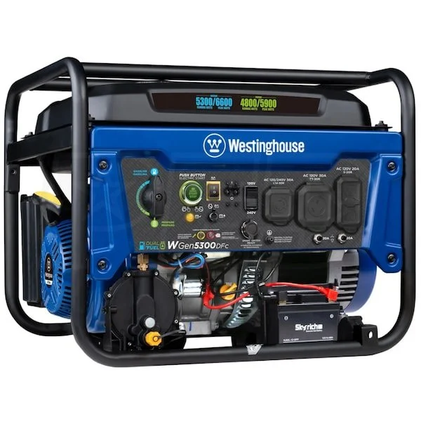 1-292-1-1 Westinghouse WGen5300DFc – 5300 Watt Electric Start Dual-Fuel Portables Generators w/ Wireless Remote Start, RV Outlet & CO Sensor (49-State) - Image 1
