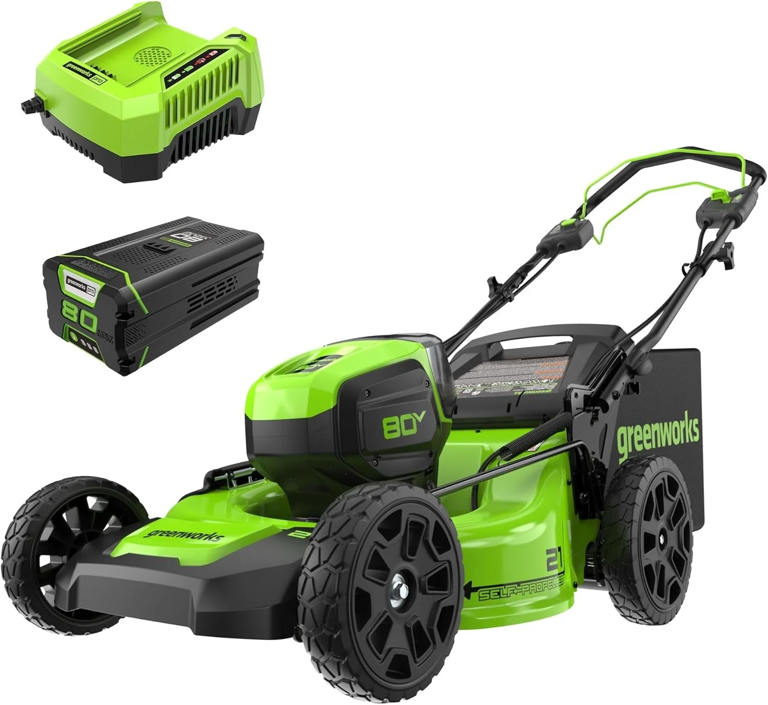 1-428-1-1 Greenworks 80V 21″ Cordless Self-Propelled Lawn Mowers. - Image 1