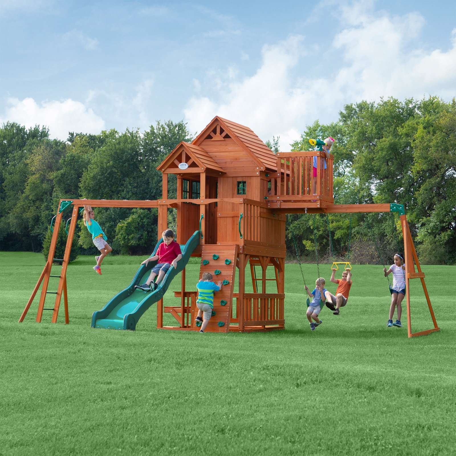 6113D-Skyfort-II-Hero-CC_d3805e29-c520-40f1-a437-982e7c81f2d3.jpg Skyfort II Swing Set - Image 1