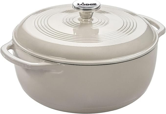 618X4klCsRL._AC_SX679_ Lodge Essential Enamel Cast Iron Dutch Oven – Perfect for Bread Baking, Braising, Marinating & Slow Cooking – Features Moisture-Sealing Lid & Dual Handles – Kitchen Essentials – 6 Quarts – Oyster White - Image 1
