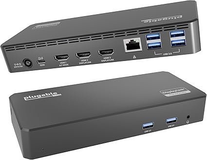 61giHIGDyL._AC_SX425_ Plugable USB C Triple Display Docking Station | 100W PD, 3x HDMI (1x 4K 30Hz, 2x 1080p 60Hz), 6x USB 5Gbps Ports | Windows, macOS, ChromeOS Compatible – Enhance Productivity with Multi-Monitor Support - Image 1