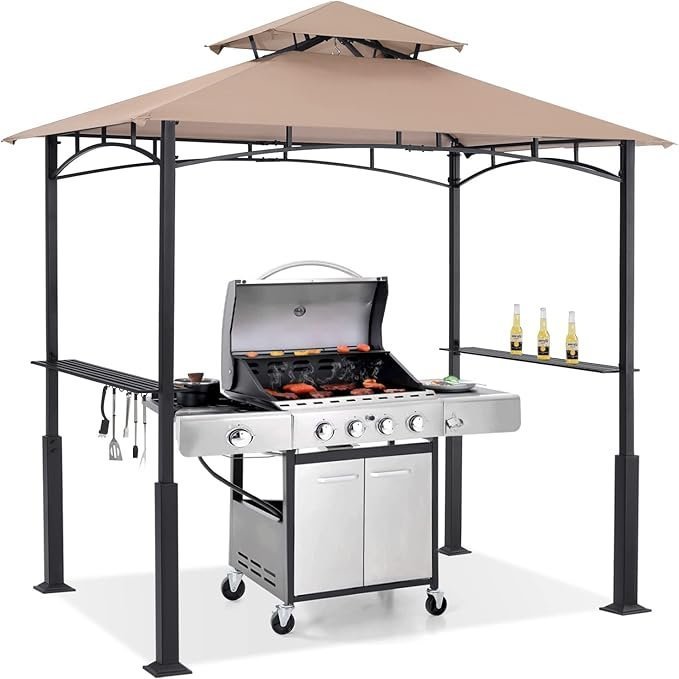 61kzMEJTkjL._AC_SX679_ ABCCANOPY 8×5 Grill Gazebo – Outdoor BBQ Canopy Shelter with Led Light for Patio Backyard Grilling (Khaki) - Image 1