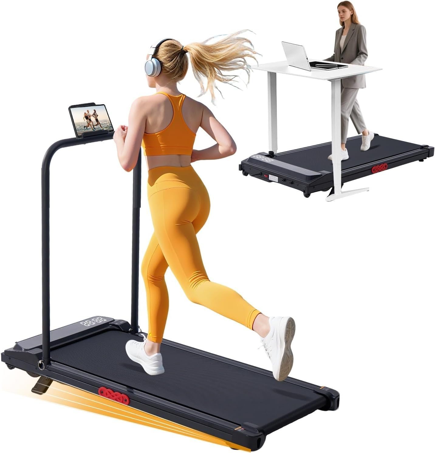 61rdcsobd3L._AC_SL1500_ KASSADIN Walking Pad with Handle Bar, 2026 Upgrade Portable Small Treadmill with Handles for Home Small, 3.0HP Under Desk Walking Pad Treadmill with Incline, 0.6-7.6MPH, 350LBS - Image 1