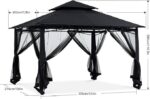 ABCCANOPY Gazebos for Patios 10×12 – Outdoor Steel Frame Gazebo with Mosquito Netting for Lawn Backyard Garden Deck (Black) - Image 3