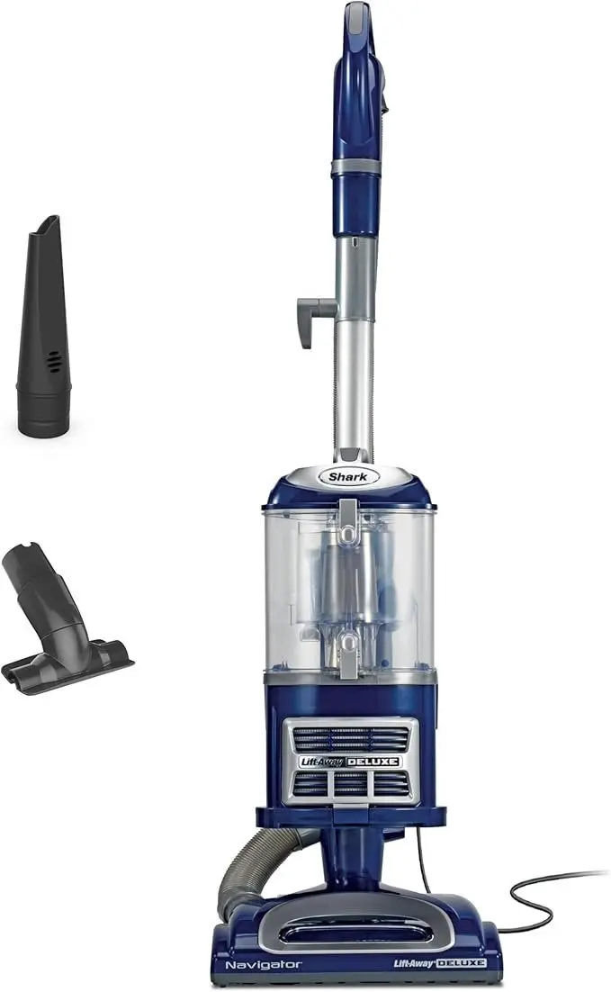 61w1n9p2R0L._AC_SX679_ Shark Upright Vacuum, Navigator Lift-Away Deluxe with Large Dust Cup Capacity, HEPA Filter, Swivel Steering, Upholstery Tool & Crevice Tool, Blue, NV360 - Image 1