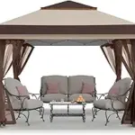 CROWN SHADES 13×13 Pop Up Gazebo, Canopy Tent, Gazebos on Clearance – Outdoor Gazebo for Backyard & Patio Furniture – Carpa Pop Up Tent with Wheeled STO-N-Go Cover Bag (Beige & Coffee)