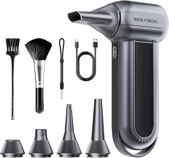 71-GXbysmKL._AC_SX569_ WOLFBOX MF100 Electric Air Duster-150000RPM Super Power Cordless Air Duster, Rechargeable Brushless Motor Durable Blower, 3-Gear Adjustable Dust Blower for Computer, Keyboard, Outdoor, House and Car - Image 1