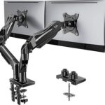 HUANUO FlowLift Dual Monitor Stand, Fully Adjustable Gaming Monitor Desk Mount for 13–32″ Computer Screens, Full Motion VESA 75×75/100×100 with C-Clamp & Grommet Base, Each Arm Holds 4.4 to 19.8 lbs