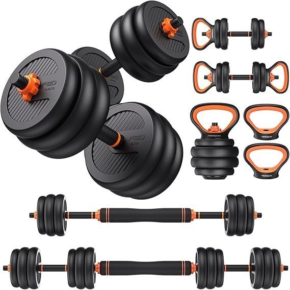 71BE37ZZfLL._AC_SX569_ FEIERDUN DS2 Adjustable Dumbbells, 20/30/40/45/70/90lbs Free Weight Set with Connector, 5 in1 Dumbbells Set Used as Barbell, Kettlebells, Push up Stand, Weight Plate, Fitness Exercises for Home Gym Suitable Men/Women - Image 1