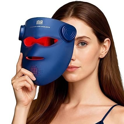 71BEux8AojL._SX425_ INIA Glow 4D Wireless Red Light Therapy Mask for face – Dual NIR, 320 LEDs, 4 Modes, Under-Eye Cooling, Cordless & Rechargeable LED Face Mask for Home & Travel, Skincare Gifts for Women Mom Wife, Blue - Image 1