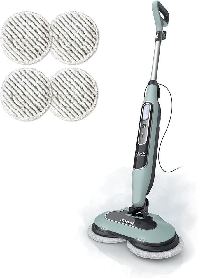 71EI3pCgL2L._AC_SX679_ Shark Steam & Scrub Steam Mop, All-in-One Scrubbing and Sanitizing Hard Floor Cleaner, LED Headlights, 4 Dirt Grip Soft Scrub Pads Included, XL Water Tank, Swivel Steering, Hawaiian Grey, S8001 - Image 1