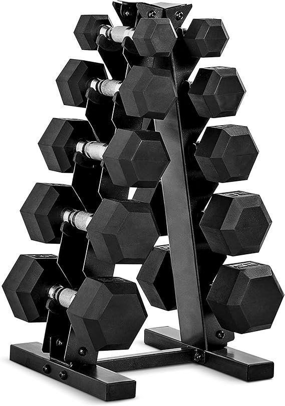 71HEqww6NtL._AC_SX569_ CAP Barbell Rubber Coated Dumbbell Weight Set with Vertical Rack | 100 lb, 150 lb, and 210 lb Options - Image 1