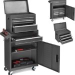 Winado 4-Drawer Rolling Tool Chest with Wheels & Lock, Tool Box with Large Storage Cabinet and Adjustable Shelf, Removable Portable Top Box for Garage, Warehouse, Factory