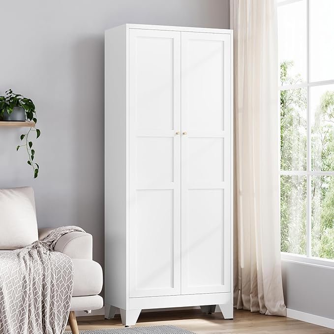 71M84gP9CL._AC_SX679_ Yizosh Metal Pantry Cabinet, 75″ Kitchen Pantry with 2 Door and 4 Adjustable Shelves,White Metal Pantry Storage Cabinet,Cupboard for Kitchen,Dining Room,Living Room and Bathroom - Image 1