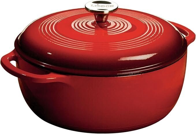 71NLOEy0wcL._AC_SX679_-1 Lodge Essential Enamel Cast Iron Dutch Oven – Perfect for Bread Baking, Braising, Marinating & Slow Cooking – Features Moisture-Sealing Lid & Dual Handles – Kitchen Essentials – 6 Quarts – Island Spice Red - Image 1
