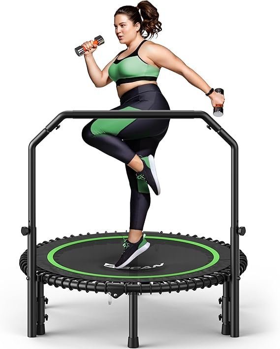 71NluolCU-L._AC_SX569_ BCAN BT2 450/550LBS Mini Rebounder Trampoline for Adults with Bar, Fitness Trampoline with Bungees, Adjustable Handle, Stable & Quiet, Indoor Outdoor, Whole-Body Workout & Relaxation at Home-40IN/48IN - Image 1