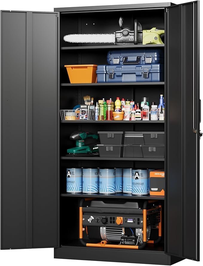 71PAHGzP4EL._AC_SX679_-2 Letaya Metal Garage Storage Cabinets with Lock-72 Tall Tool Organizer Steel Lockers, 5 Adjustable Layers Shelves for Home,Office,Warehouse,Garage,(Black-72“) | with Lock, 72 Tall, Tool Organizer - Image 1