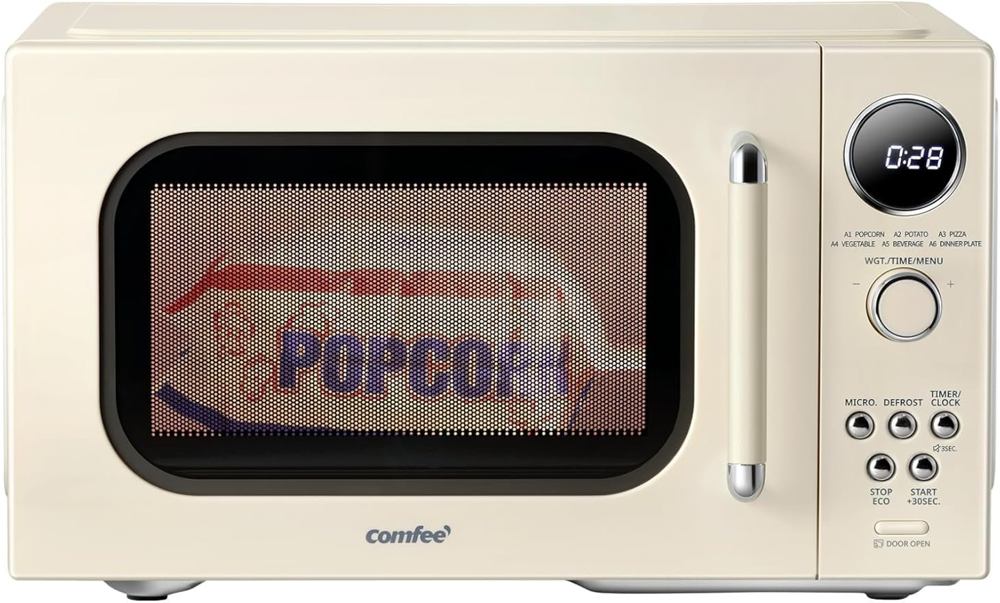 71S4Dfzzw9L._AC_SY879_ COMFEE’ Retro Microwave Oven, Small Microwave with 6 Auto Menus, 0.9 cu.ft Countertop Compact Microwave with Multi-stage Cooking, Mute Function, LED digital, Apricot/900W, CMO-MMP02AA(AT) - Image 1