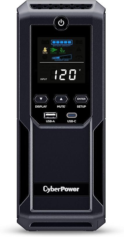 71TRxMH7XWL._AC_SX425_ CyberPower CP1500AVRLCD3 Intelligent LCD UPS System, 1500VA/900W, 12 Outlets, 2 USB Ports, AVR, Mini Tower, Black - Image 1