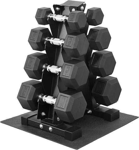 71UftekW8qL._AC_SX569_ Fitvids Rubber Coated Hex Dumbbell Set with Storage Rack, 100/150/200/550 LB Hand Weight Set with Anti-Slip Grip for Home Gym - Image 1