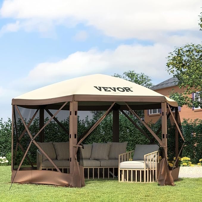 71VK5T7twZL._AC_SX679_-1 VEVOR Pop Up Gazebo Screen Tent, Pop-Up Instant Gazebo Tents with Mosquito Netting Outdoor Canopy, 6 Sided Sun Shelter 10x10ft with 6 Removable Wind Cloths & 2 Mesh Windows, Pavilion Tent for Patio - Image 1