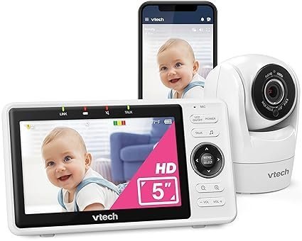 71VQXSA-H7L._SX425_ VTech VM901 Smart WiFi Baby Monitor with 1080p FHD Camera and 5″ HD IPS Display, Free App, Remote Pan Tilt Zoom, Night Vision, Motion Detection Alerts - Image 1
